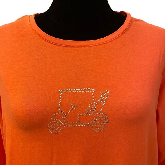 Kate Lord Long Sleeve Orange Tee with Rhinestone Golf Cart Sz Large - Picture 2 of 13